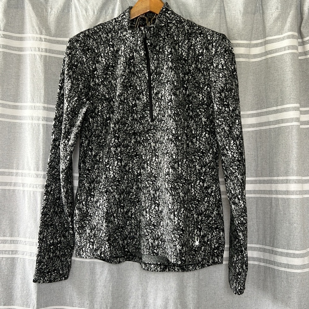 Spyder Womens Quarter Zip Fleece Athletic Cut - Printed Black & White in Large